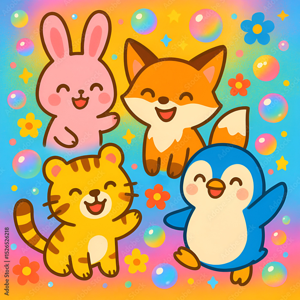 Obraz premium Cute animals in colorful world