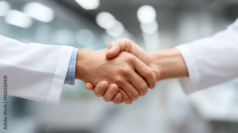 Doctor handshake in hospital showing cooperation and teamwork in healthcare, symbolizing trust and professional agreement Doctor handshake in hospital showing cooperation and teamwork in healthcare, symbolizing trust and professional agreement
