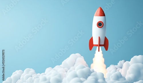 Fototapeta Naklejka Na Ścianę i Meble -  3d illustration rocket with clouds