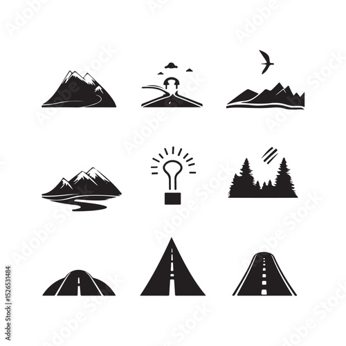 A clean and modern vector set of road and street light icons, representing urban infrastructure, transportation, city planning, and public utilities isolated on white background.