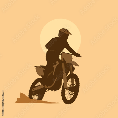 A super detailed modern flat design vector art illustration of a motocross rider viewed from a high angle