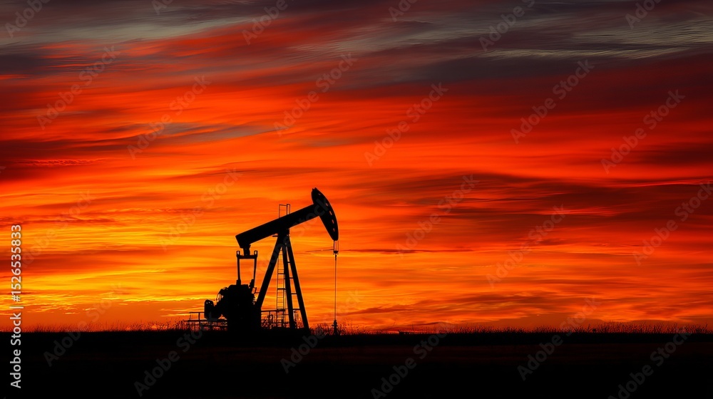 Naklejka premium Oil pump jack silhouette at sunset energy production fossil fuels industrial equipment extraction site texas usa
