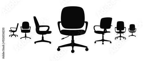 Set of silhouette pictograms of office chairs in different styles and designs, concept for office work vector