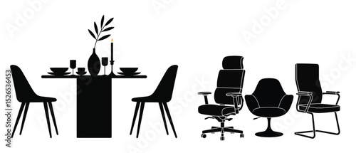 Table and Chair Silhouette Vector Design. silhouettes of chairs and tables