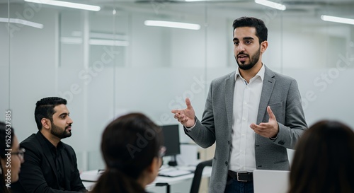Business Presentation: A Charismatic Speaker Leading a Team Meeting