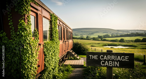Scenic Train Carriage Cabin Retreat Amidst Rolling Hills And Verdant Landscapes