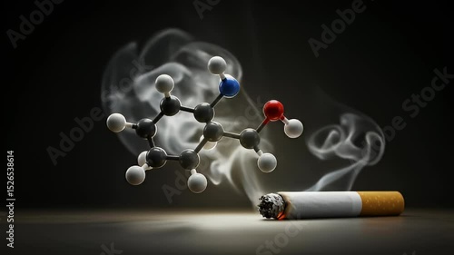 Nicotine Molecule And Cigarette Smoke 3D Rendering