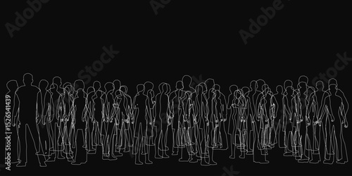A group of people are shown in a black and white photo. The photo is of a crowd of people, but the people are not clearly visible