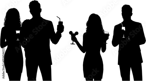 man and woman drinking silhouette vector, on white background. vector illustration design.
