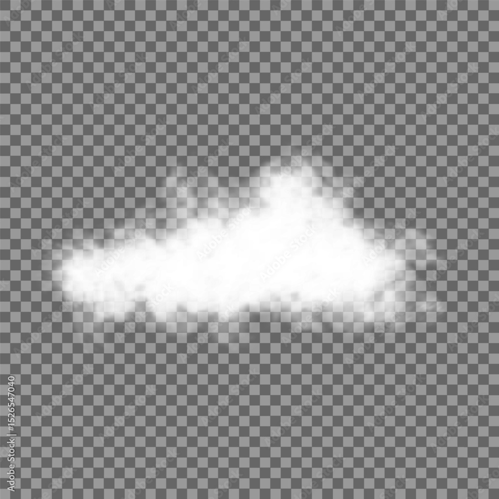Fototapeta premium White realistic isolated steam or cloud on transparent background. Cloud, nature sky or food smoke symbol. Weather element or pattern art. Cloud texture, fire smoke wave, foggy nature. Cloud png