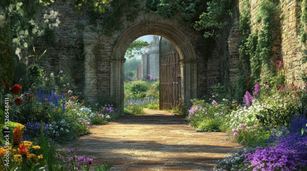 Obraz premium Stone archway garden path