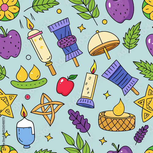 Sukkot Celebration Vector with Lulav Etrog and Festive Sukkah Design
