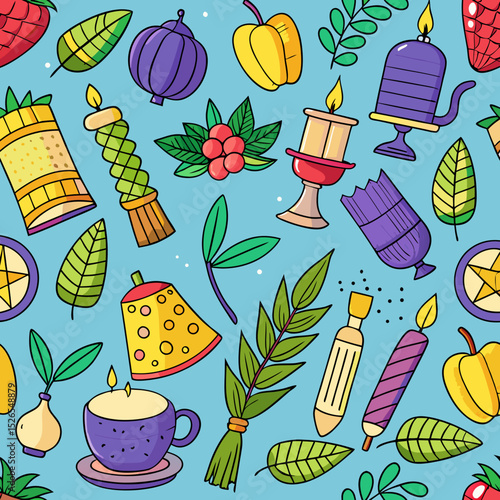 Sukkot Celebration Vector with Lulav Etrog and Festive Sukkah Design