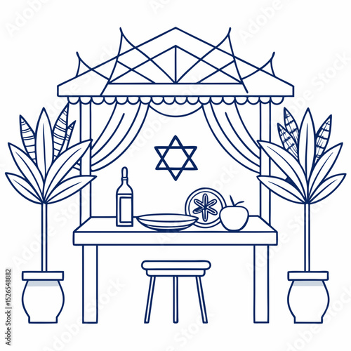 Sukkot Celebration Vector with Lulav Etrog and Festive Sukkah Design