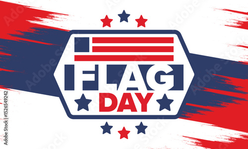 National Flag Day in United States. Holiday celebrated annual June 14 in USA. Patriotic style design with american flag. Poster, greeting card, banner and background. Vector illustration