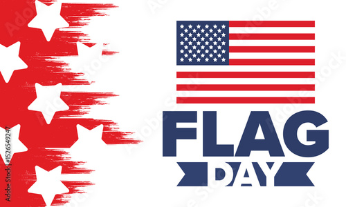 National Flag Day in United States. Holiday celebrated annual June 14 in USA. Patriotic style design with american flag. Poster, greeting card, banner and background. Vector illustration