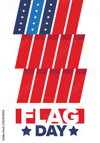 National Flag Day in United States. Holiday celebrated annual June 14 in USA. Patriotic style design with american flag. Poster, greeting card, banner and background. Vector illustration