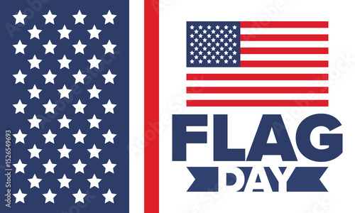 National Flag Day in United States. Holiday celebrated annual June 14 in USA. Patriotic style design with american flag. Poster, greeting card, banner and background. Vector illustration