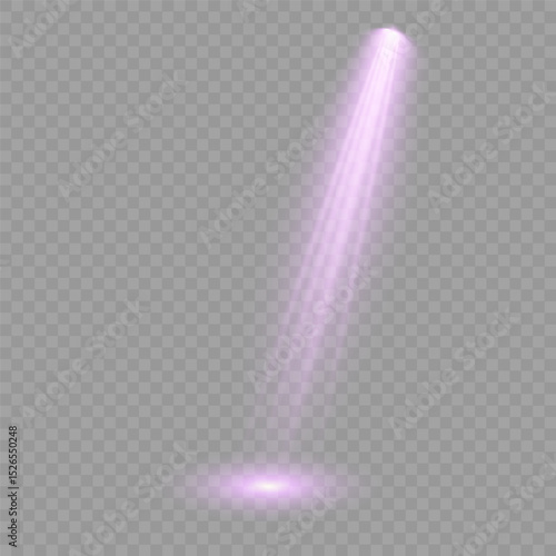 Purple light beam glowing on background. Lighting devices on a transparent background. Violet glow flare light effect. Light sources on dark wall, realistic soft concert light on abstract stage png.