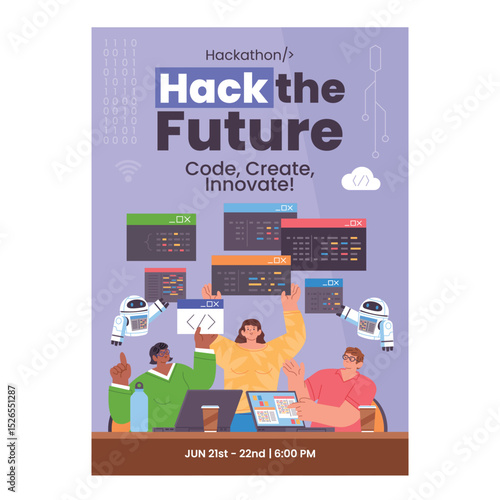 Hackathon Hand drawn flat Geek Poster