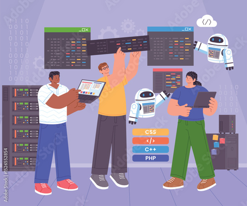 Hackathon Hand-drawn flat Composition Geeks Coding