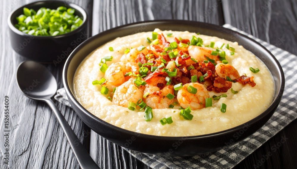 Southern Shrimp and Grits with Scallions. Traditional American Food Southern Shrimp and Grits with Scallions. Traditional American Food