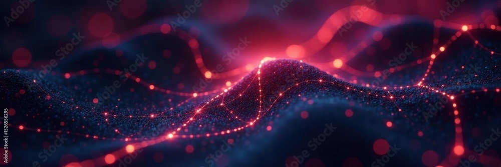 Fototapeta premium Dark surface, bright nodes forming complex network, science, interconnected