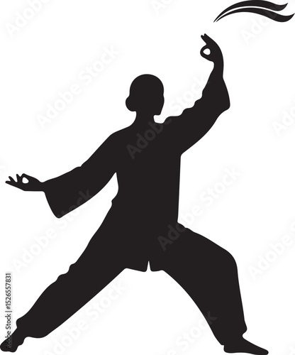 Martial Arts Silhouette Vector | Tai Chi Pose | Kung Fu Illustration
