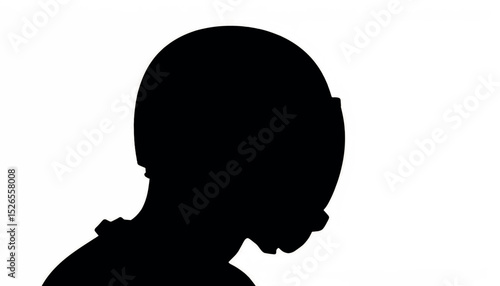 Silhouette of skydiving helmet against white background, freedom concept