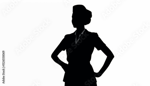 Silhouette of woman in flight attendant uniform, professional identity