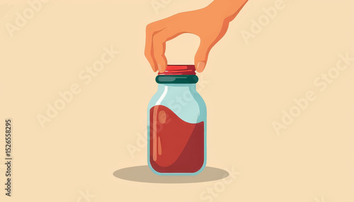 Hand opening stubborn jar lid, determination and problem-solving