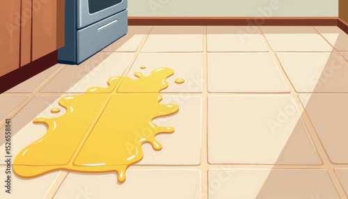Spilled oil on kitchen tiles, cleanliness challenge