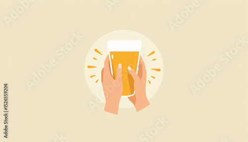 Cheers with hands holding a beer glass, celebration and joy