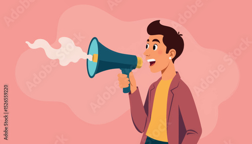 Queer person enthusiastically speaking through megaphone, activism