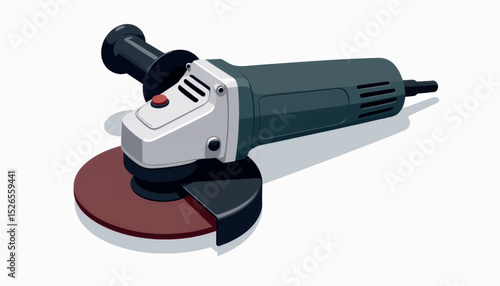 Vector illustration of an angle grinder highlighting design features, tools