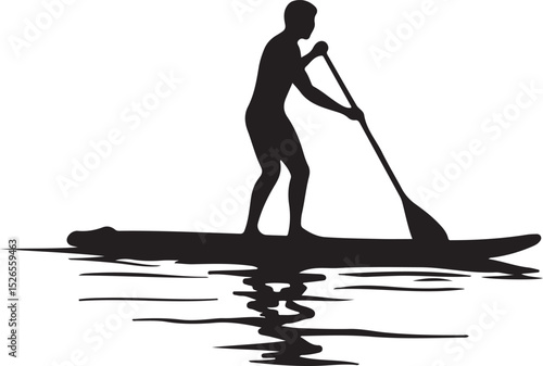 Paddleboarding Silhouette Vector – Stand-Up Paddleboarder on Water Scene