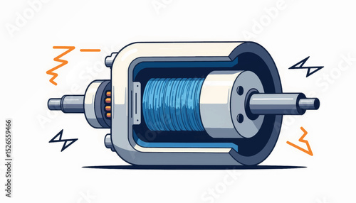 Cross-sectional electric motor illustration with geometric symbols, technical design
