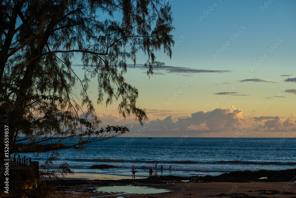 Majestic sunset sky light with cloud sea beach wave summer vacation Majestic sunset sky light with cloud sea beach wave summer vacation