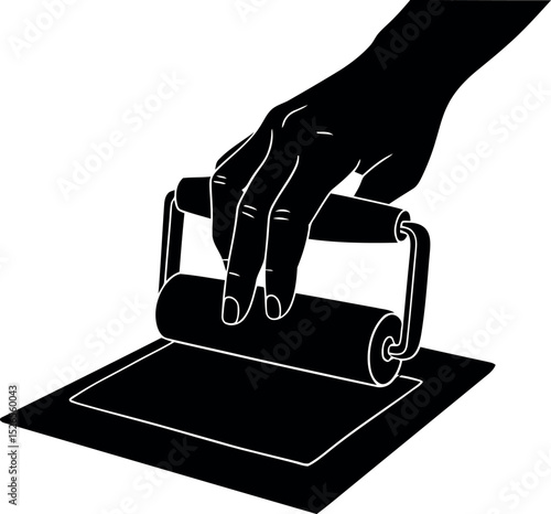 Silhouette Vector of Hand Holding Roller for Printmaking and DIY Art