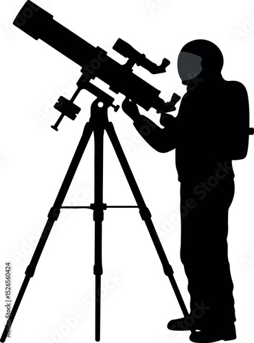 Astronomer Silhouette Vector with Telescope on Tripod