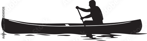 Silhouette Vector of Canoe Paddler on Water, Outdoor Adventure Illustration