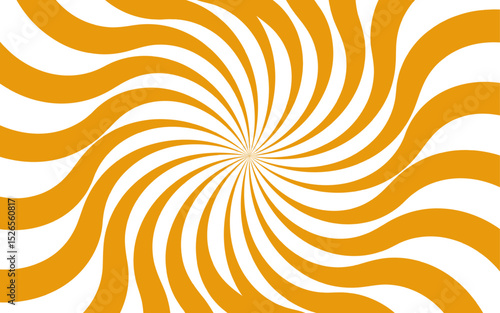 Abstract dynamic vibrant background with bright yellow and white spiral rays. Sunburst pinwheel design, with sense of movement and energy. Wavy, curved stripes twist with a visual illusion of spinning