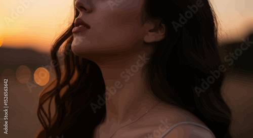Serene beauty: A portrait of a woman bathed in the warm glow of the evening sun
