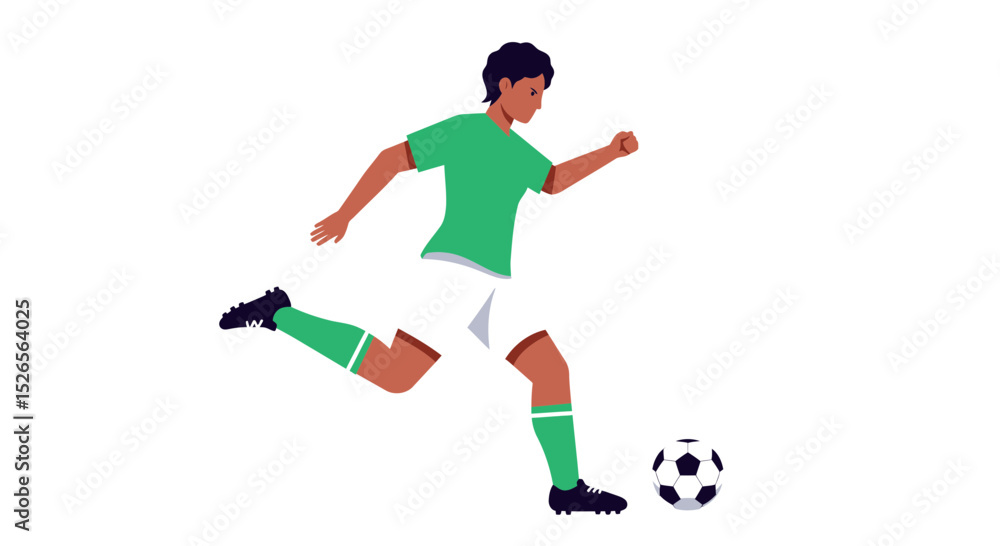 Obraz premium A dynamic vector illustration of a soccer player kicking a ball with energy and focus