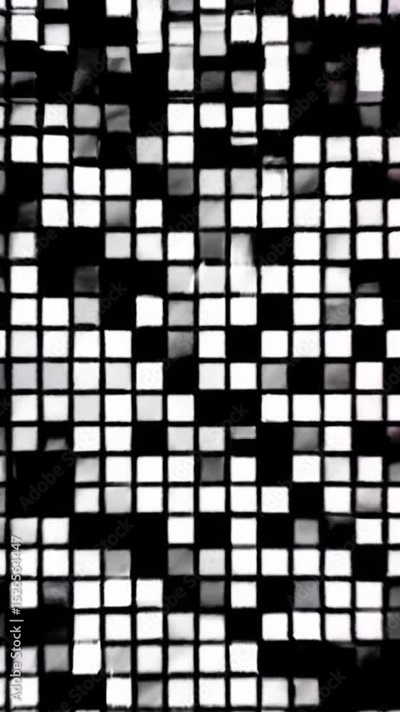 Large square pixels dynamically shift, arranging, transitioning from vibrant blue, yellow, pink, purple, green, red to monochrome black, white, gray, on a wide video with deep focus and subtle camera Large square pixels dynamically shift, arranging, transitioning from vibrant blue, yellow, pink, purple, green, red to monochrome black, white, gray, on a wide video with deep focus and subtle camera