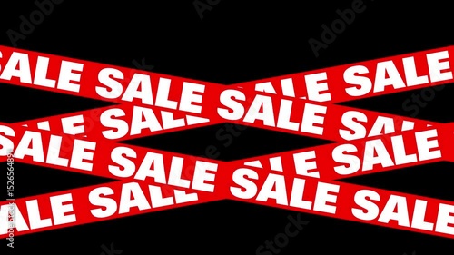 Red ribbons with modern big typography sale text. Sale red ribbon. Shopping offer business concept. Black friday sale. Cyber Monday promotion sale limited time offer banner. Loop.