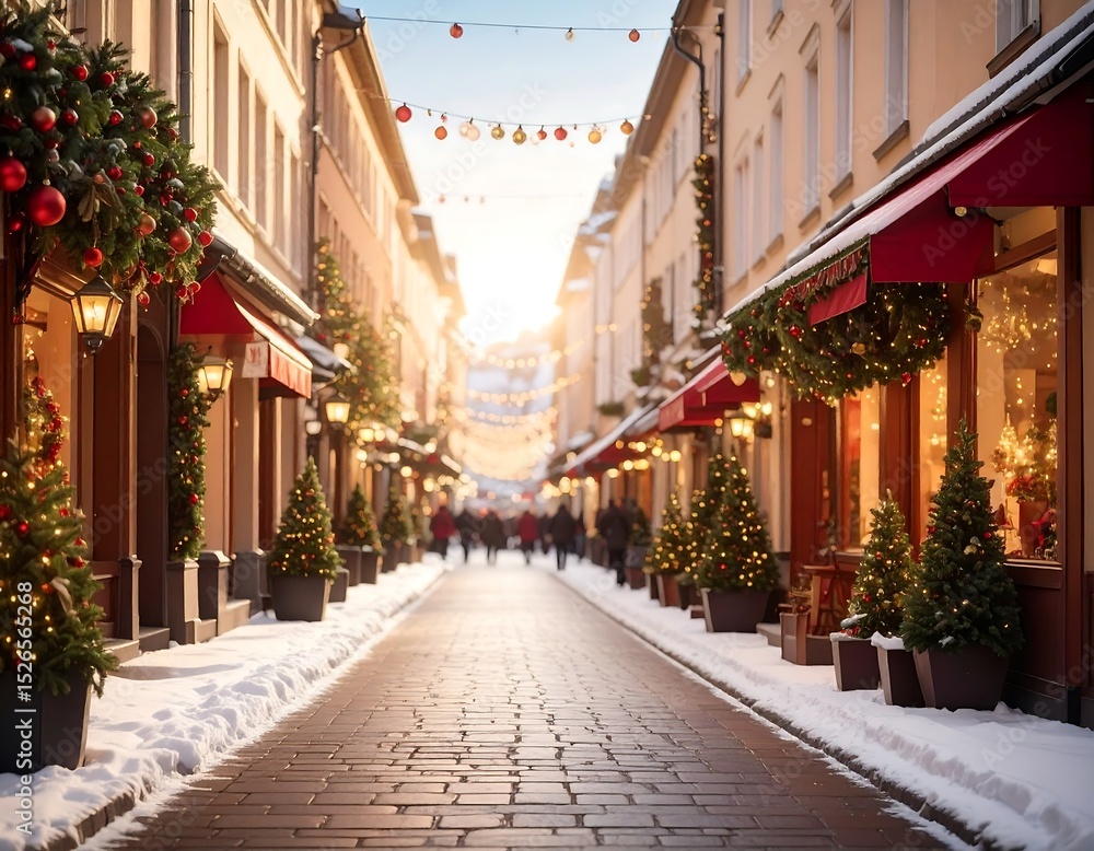 Obraz premium Festive European street scene at Christmas