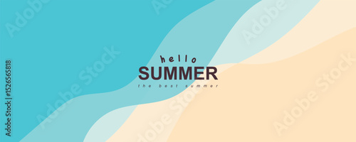 Blue sea and beach summer banner background with abstract ripple. Flat vector design perfect for vacation, travel, and tropical themes. Isolated illustration for web and print