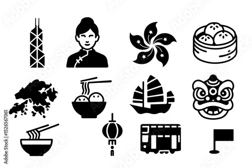 vector isolated black color hongkong traditional cultural symbols
