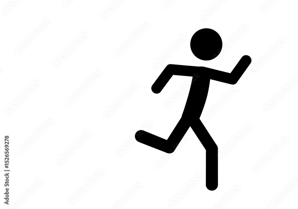 A simple black stick figure running to the right on a white background in a minimalist illustration A simple black stick figure running to the right on a white background in a minimalist illustration